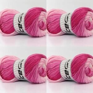Lot of 4 x 100gr Skeins Ice Yarns ANTIPILLING MAGIC Yarn Pink Shades